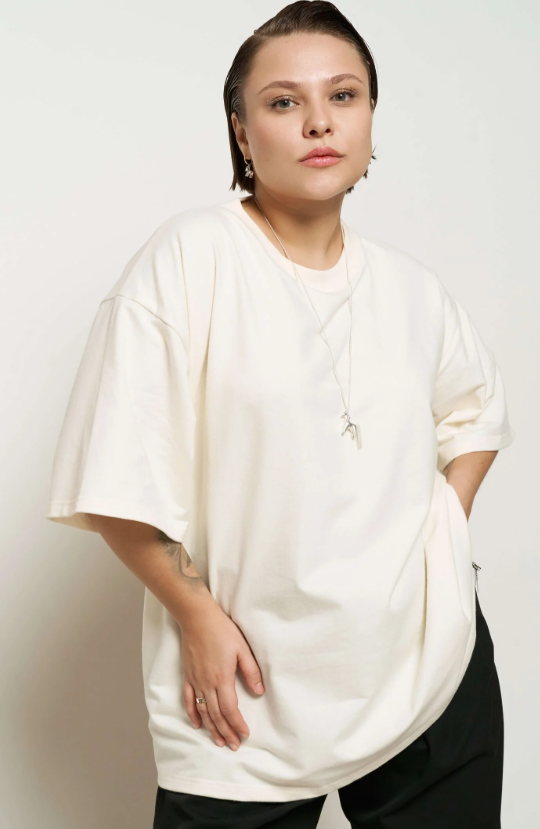 Футболка с круглым вырезом в цвете тофу, М