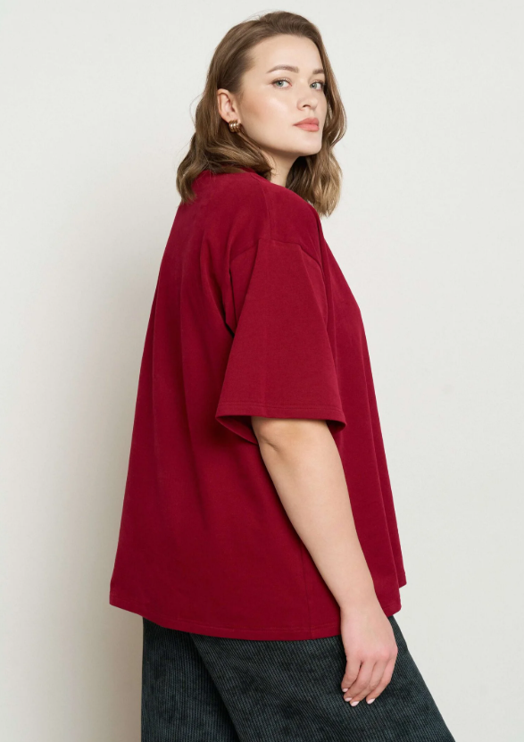 Футболка с круглым вырезом в цвете винный, S